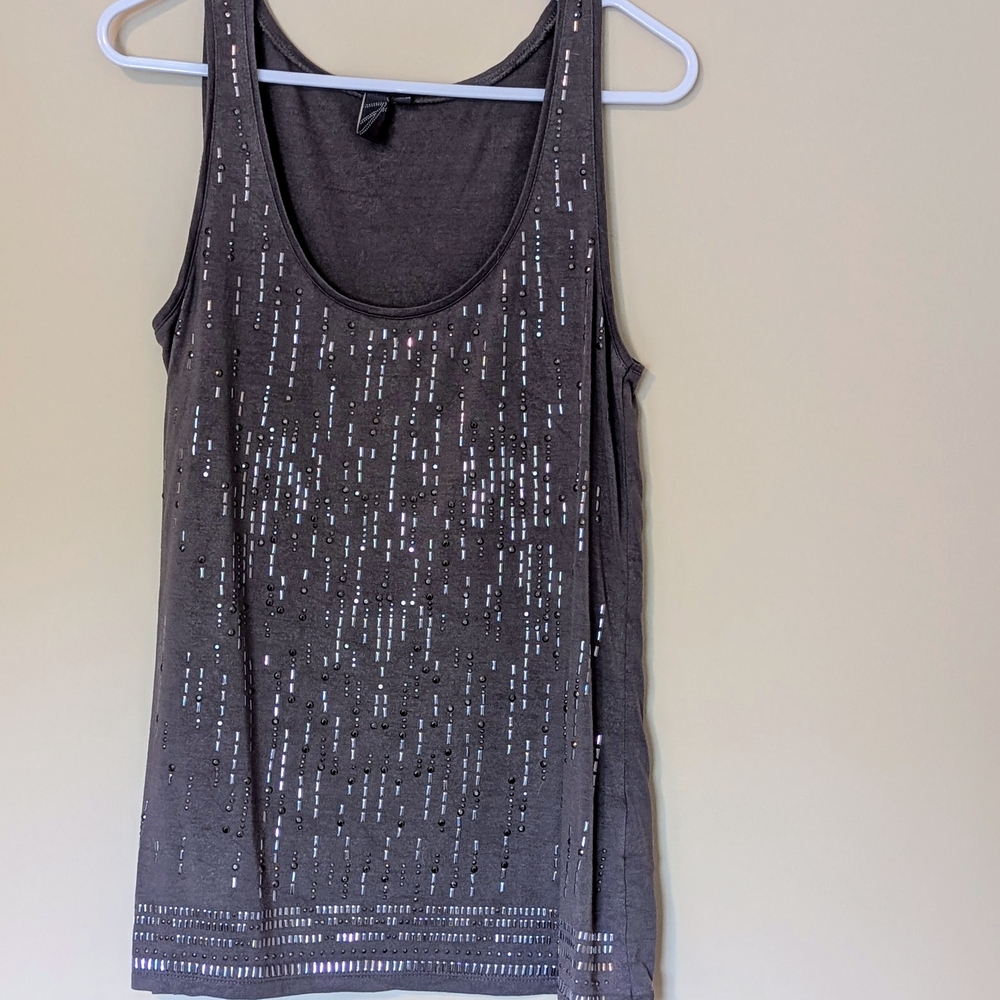 Gray Sequin Sleeveless Tank Top